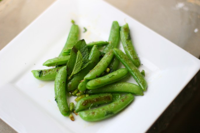 snap peas and mint