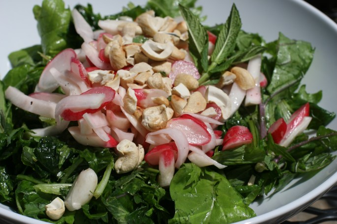 Radish greens salad