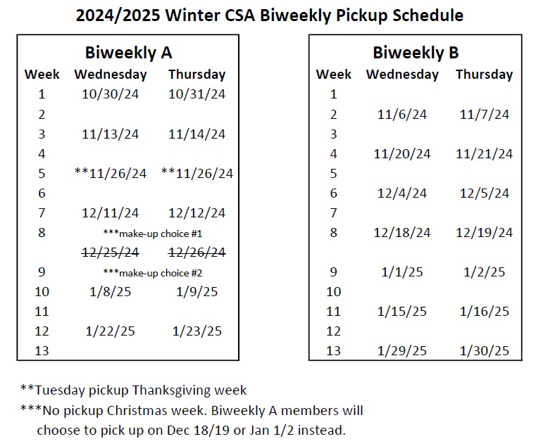 2024 Biweekly Dates Winter CSA